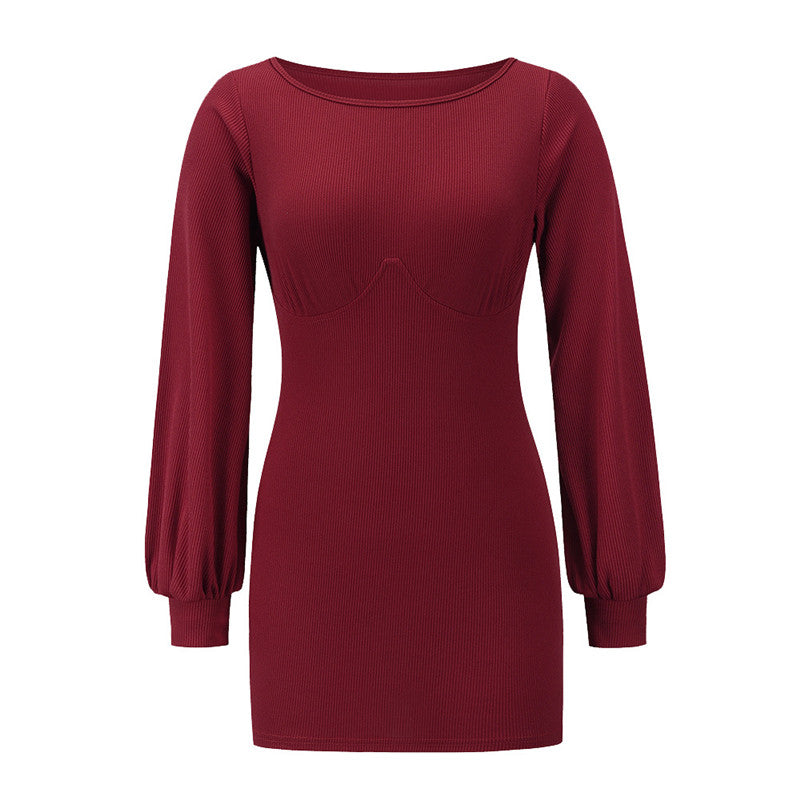 Women's Long Sleeve Ribbed Slim Fit Maxi Dress