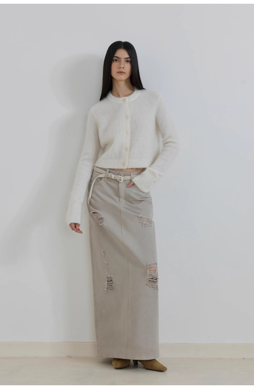 "Relaxation Notes" High-Proportion Mohair Knit Cardigan Women's Loose Short Round Neck Sweater Jacket-0