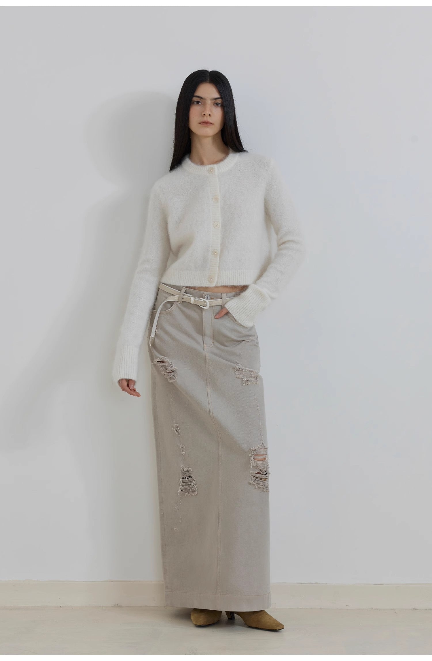 "Relaxation Notes" High-Proportion Mohair Knit Cardigan Women's Loose Short Round Neck Sweater Jacket-0