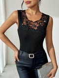 Women's Ribbed Black Rhinestone Vest Top - Glam Style