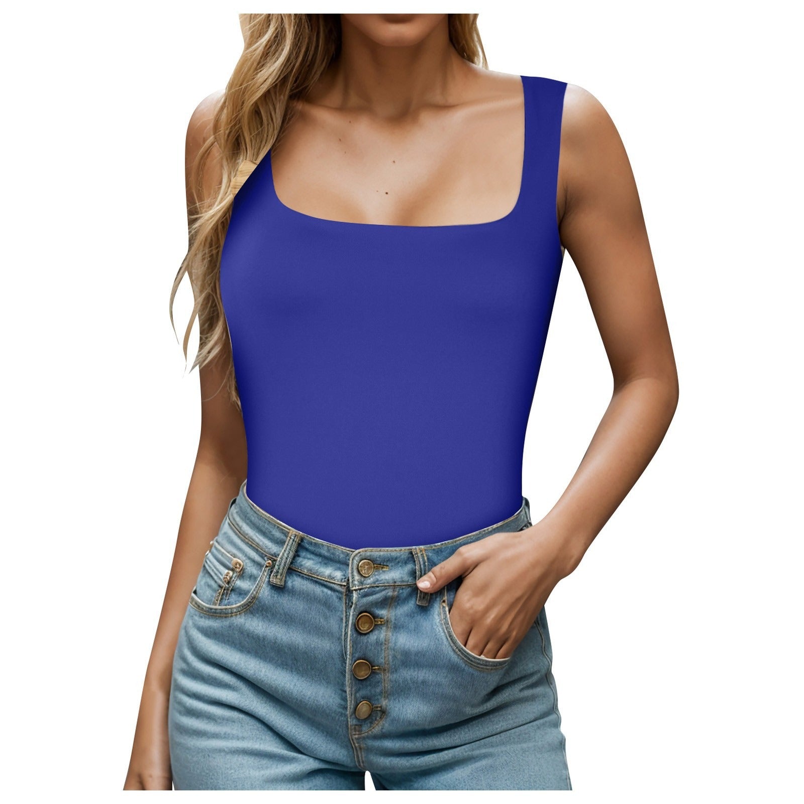 Top Camisola de Canalé con Cuello Cuadrado para Mujer - Tirantes Finos