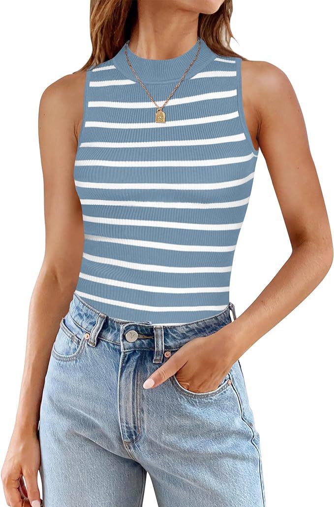 Top de cuello alto sin mangas con rayas para mujer - Corte ajustado