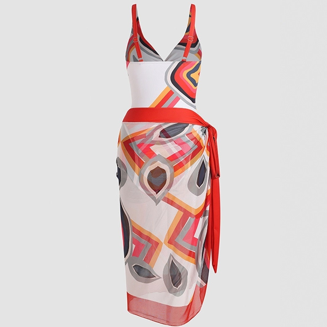 Conjunto de Bikini + Vestido de Playa Estampado — Traje de Baño de Dos Piezas para Mujer Verano 2026
