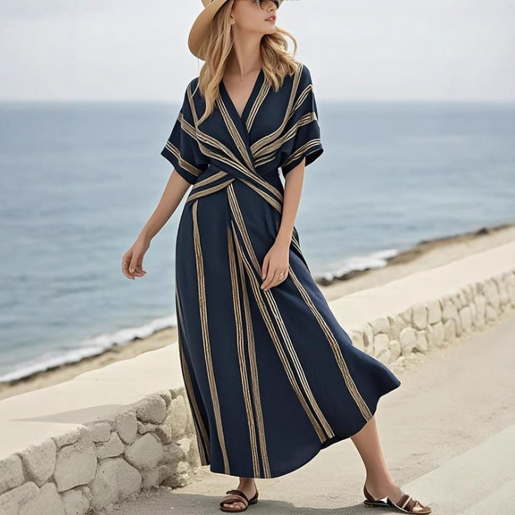 Boho Printed Short-Sleeve Maxi Dress — Women's Summer Beach Dress 2026