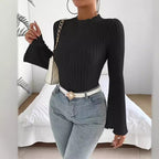 Women's Ribbed Long-Sleeve Top - Elegant Cut