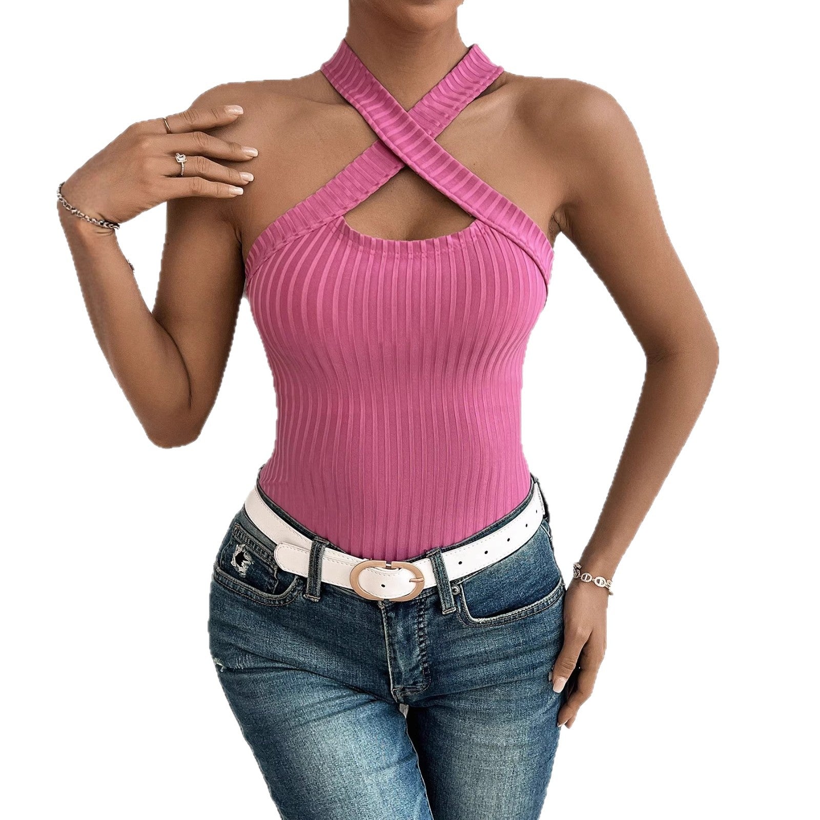 Top Côtelé Brossé Femme - Maille Polyvalente Tendance