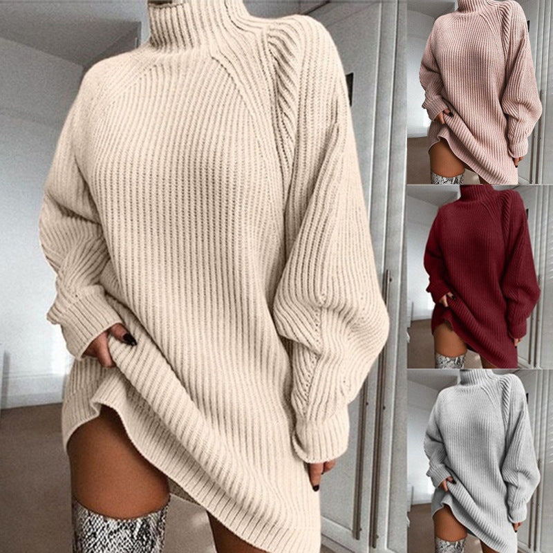 Robe Pull Col Roulé Femme — Longue, Chaude, Grande Taille S-5XL