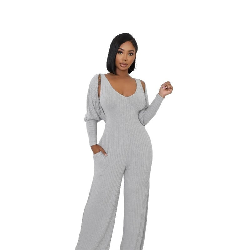 Women's Ribbed Long Sleeve Jumpsuit