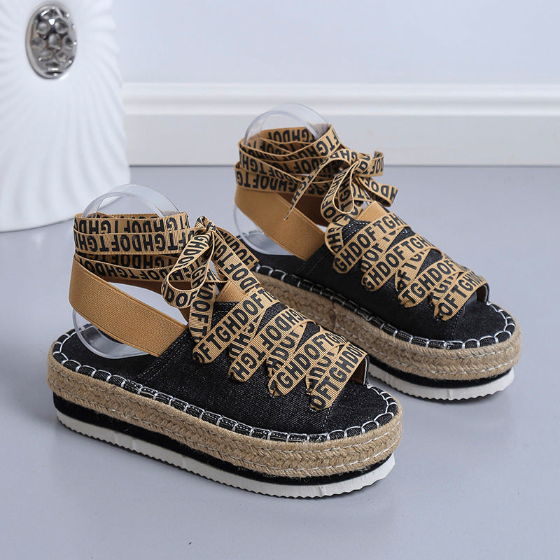 Women's Lace-Up Espadrilles for Summer - Thick Braided Casual Sandals