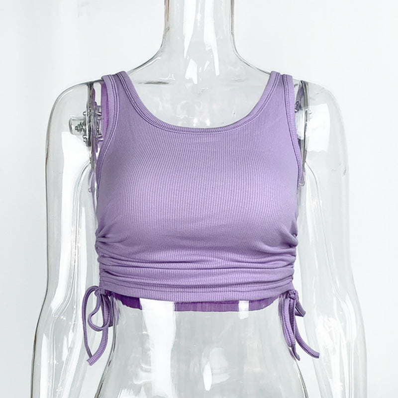 Crop Top Cordon Slim Côtelé Femme - Style Casual