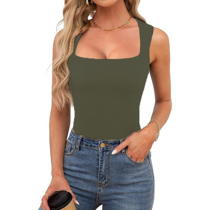 Top Camisola de Canalé con Cuello Cuadrado para Mujer - Tirantes Finos