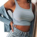 Women's Ribbed Slim Drawstring Crop Top - Casual Style