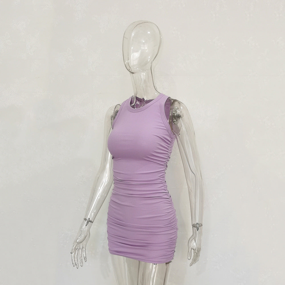 Women's Ribbed Cotton Pleated Dress - Casual Style