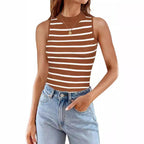 Top Col Roulé Sans Manches Rayé Femme - Coupe Slim