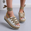 Espadrilles Femme Lacets Été - Sandales Casual Tressées Épaisses