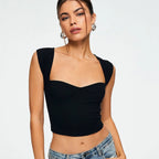 Crop Top Sans Manches Col Cœur Côtelé Femme