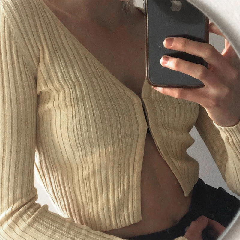 Crop Top Manches Longues Côtelé Femme - Style Basique
