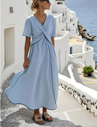 Boho Printed Short-Sleeve Maxi Dress — Women's Summer Beach Dress 2026