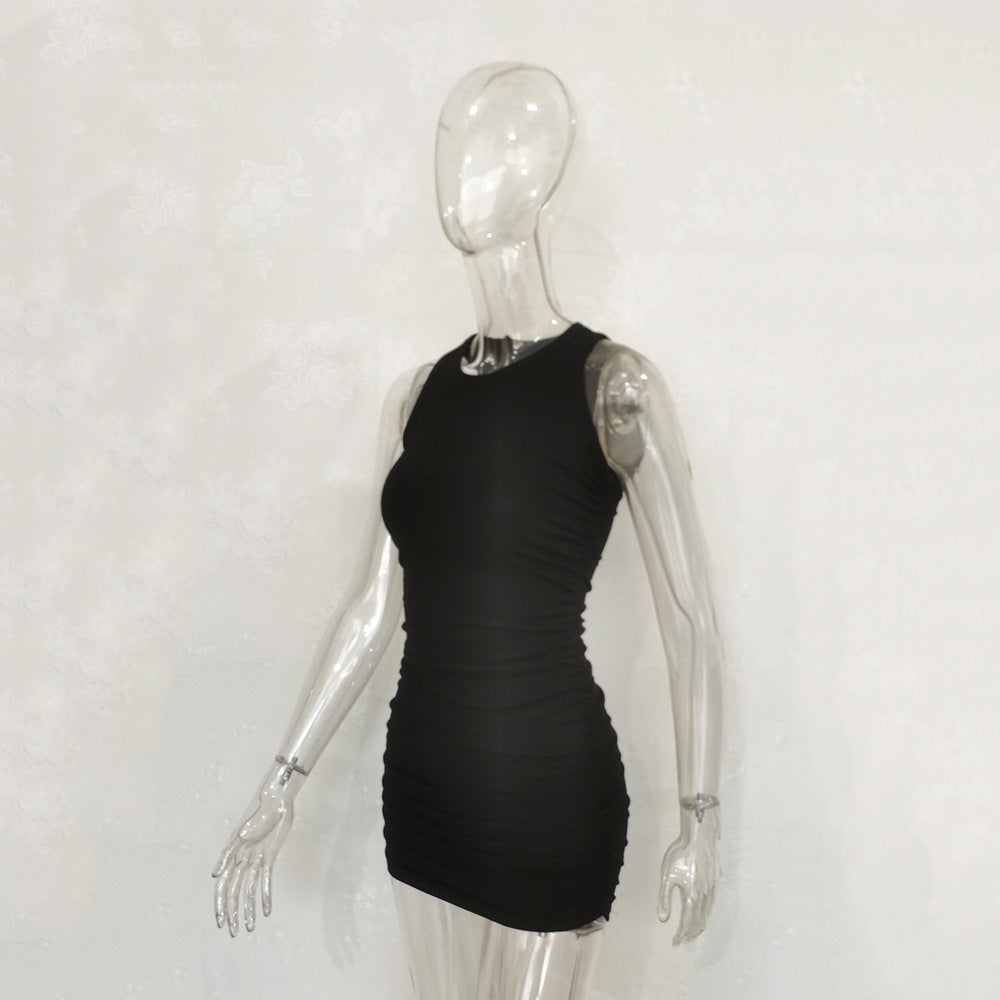 Women's Ribbed Cotton Pleated Dress - Casual Style
