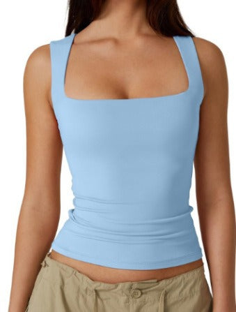 Top Camisola de Canalé con Cuello Cuadrado para Mujer - Tirantes Finos
