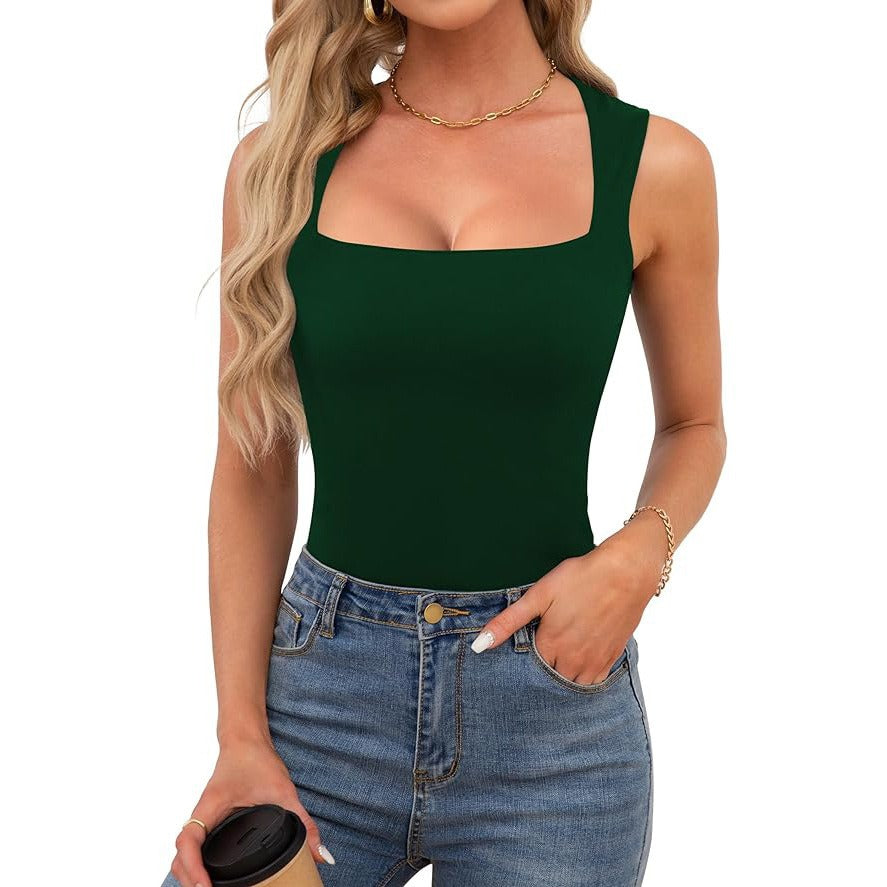 Top Camisola de Canalé con Cuello Cuadrado para Mujer - Tirantes Finos