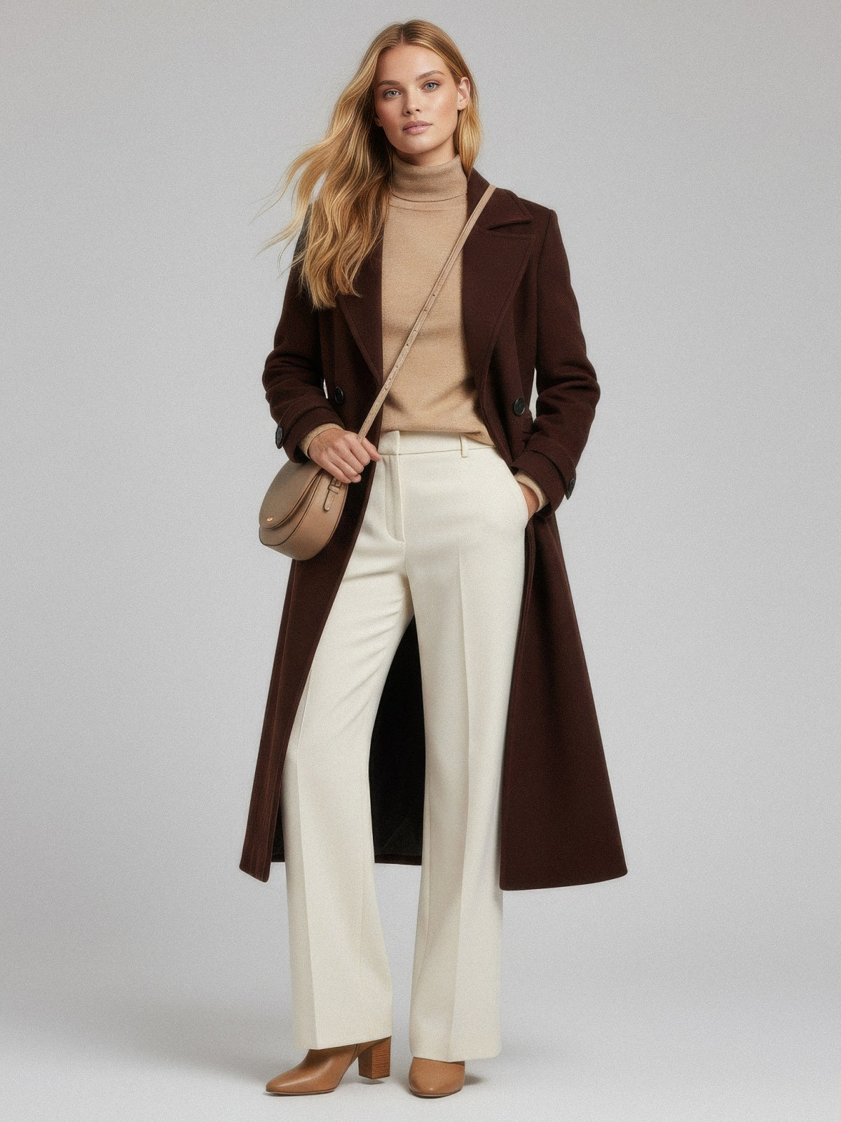 Women's Coat 100% Polyester — Structured Fit, Camel