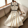 Women's Chic French Style Sleeveless Bicolor Polo Collar Dress — Beige