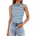 Top Col Roulé Sans Manches Rayé Femme - Coupe Slim