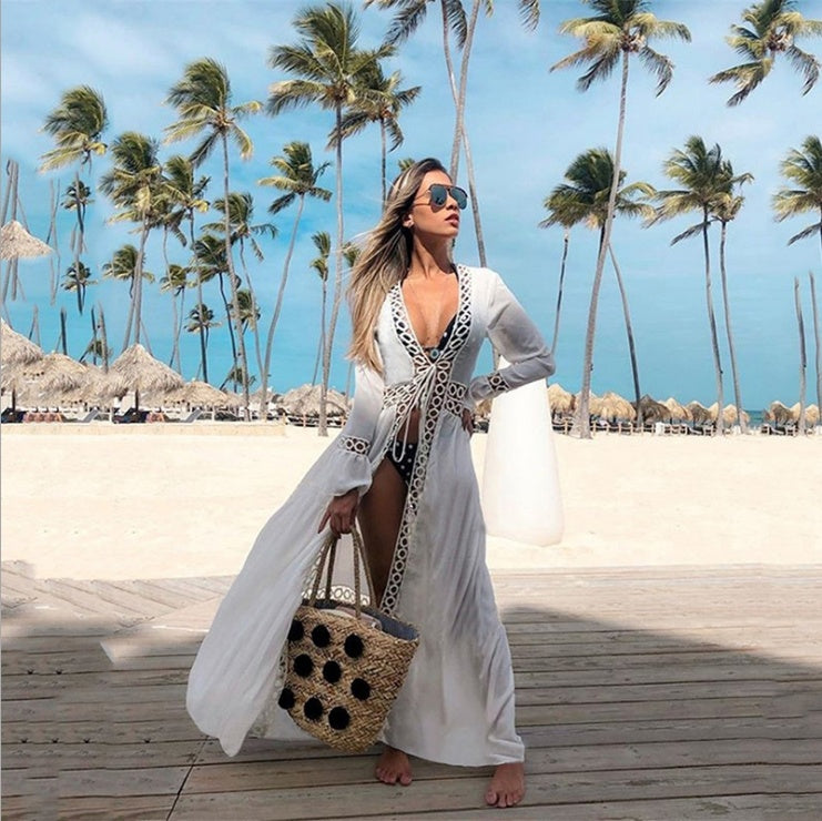 Robe de Plage Crochet Tricotée Longue — Paréo Cover-Up Femme Été 2026