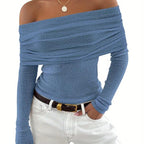 Women's Ribbed Slim Off-Shoulder Top - Fitted Cut