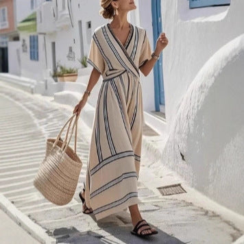 Boho Printed Short-Sleeve Maxi Dress — Women's Summer Beach Dress 2026