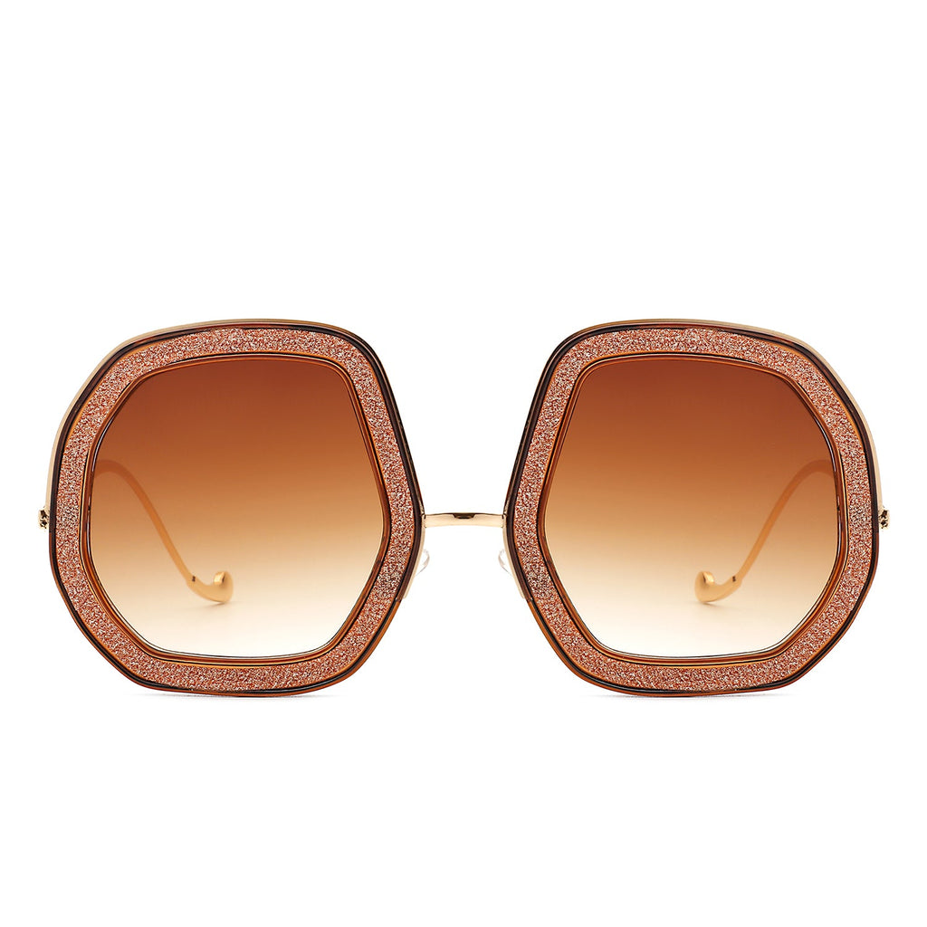Xanadawn - Women Round Irregular Geometric Glitter Fashion Sunglasses-1
