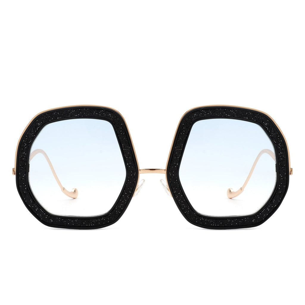 Xanadawn - Women Round Irregular Geometric Glitter Fashion Sunglasses-4
