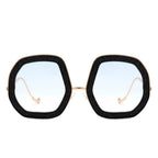Xanadawn - Women Round Irregular Geometric Glitter Fashion Sunglasses-4