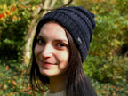 Gorro de mujer, pompón cálido – Forro de felpa y punto trenzado de invierno