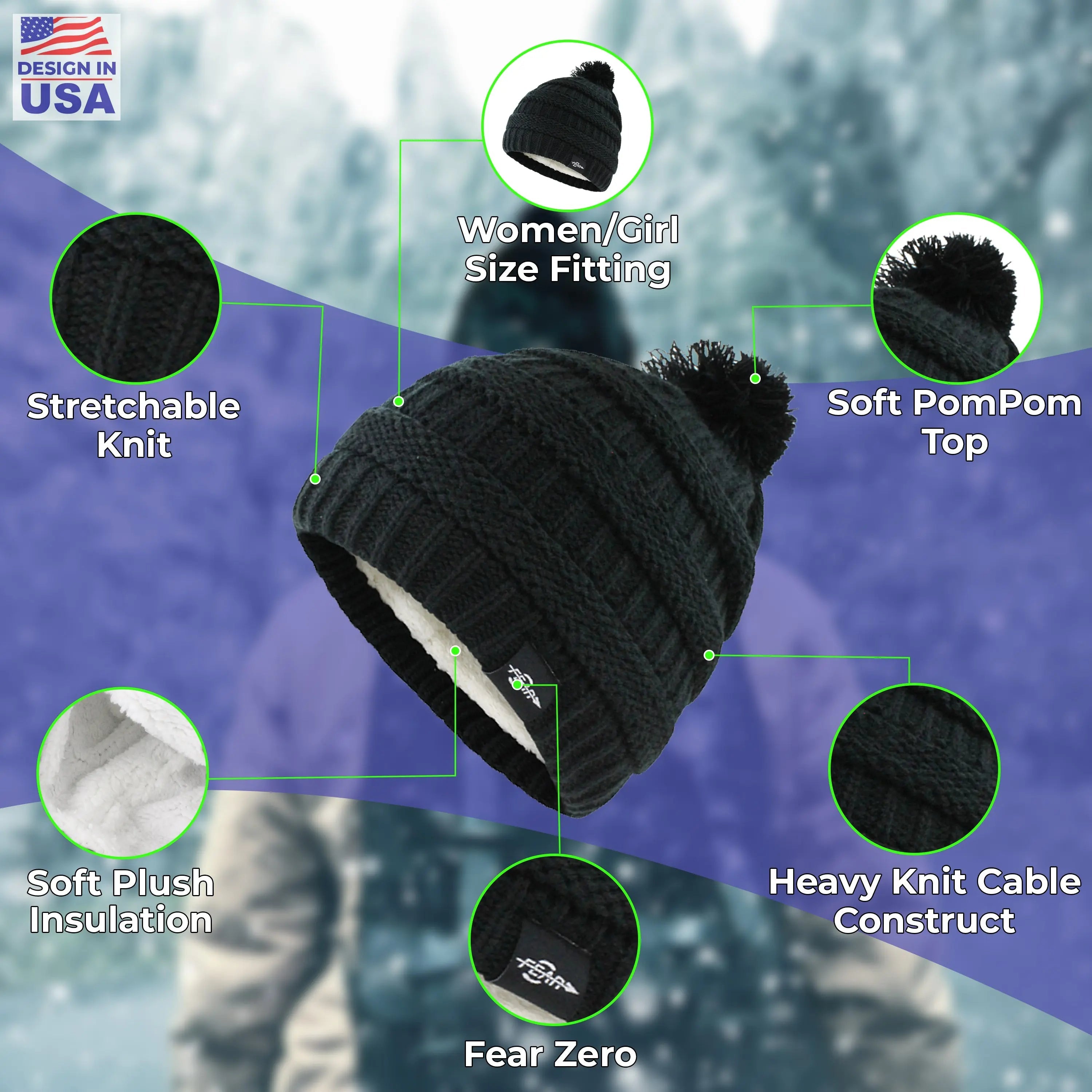 Women's Warm Pom-Pom Hat – Plush Lining & Cable Knit Winter