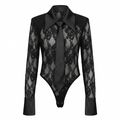Body de encaje para mujer con cuello Peter Pan y lazo - Elegante y atrevido | Negro y blanco S M L