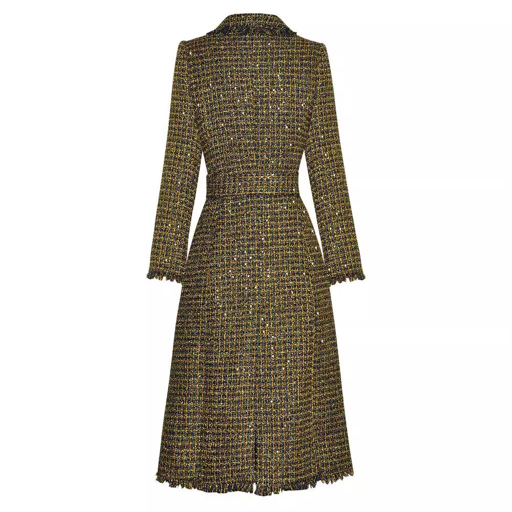 "Upper East Side" Golden Plaid Trench Coat – Vegan Luxury Fashion | FuturaTrend