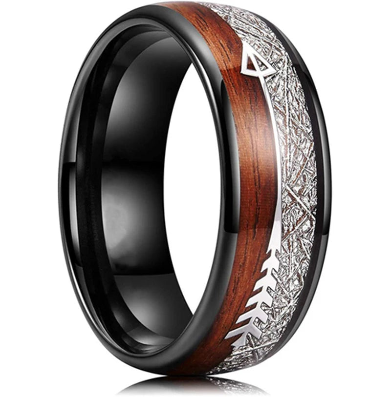 Bague Homme Rose Gold Bois Koa 8mm - Alliance Acier Inoxydable Nacre
