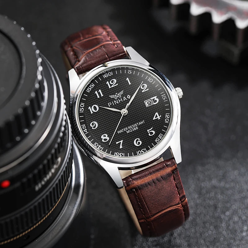 Montre Homme Cuir Casual Fashion — Style Décontracté Élégant