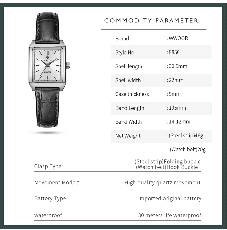 Montre Femme Rectangulaire Luxury — Bijou-Montre Dress Élégant