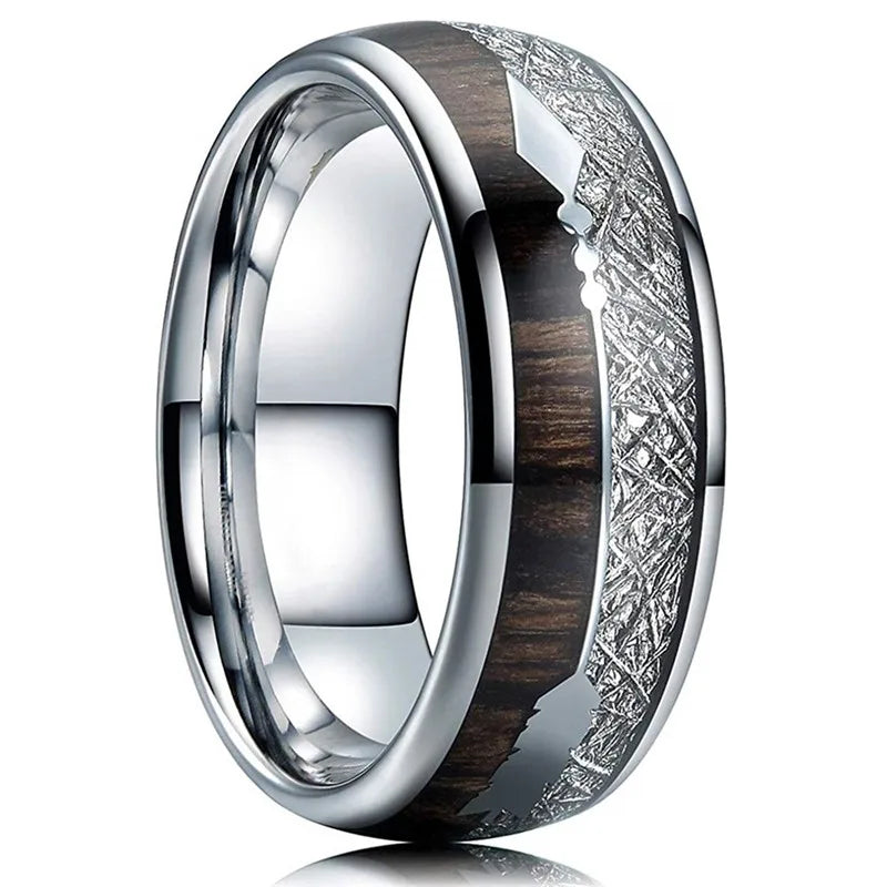 Bague Homme Rose Gold Bois Koa 8mm - Alliance Acier Inoxydable Nacre