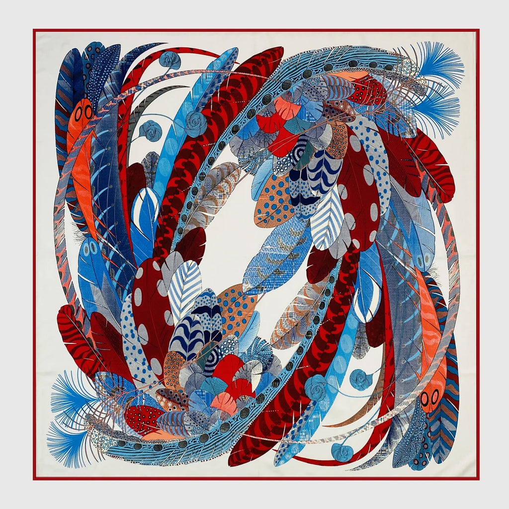 Foulard Carré Soie Twill Motif Plume 90cm — Légèreté Luxury FuturaTrend