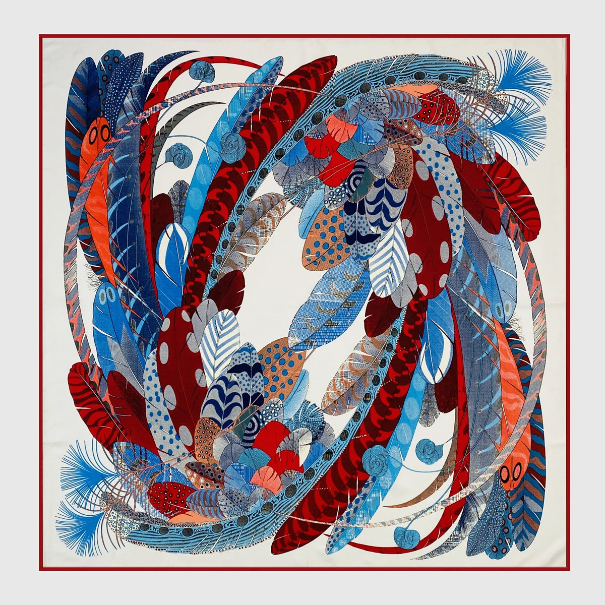 Foulard Carré Soie Twill Motif Plume 90cm — Légèreté Luxury FuturaTrend