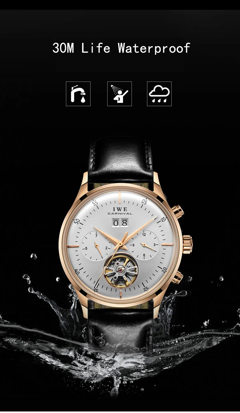 Montre Homme Automatique Cuir & Verre Saphir — Mécanique Luxury 3ATM