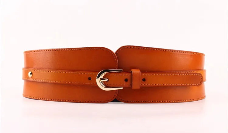 Cinturón de mujer de cuero auténtico vintage — Hebilla grande elástica FuturaTrend