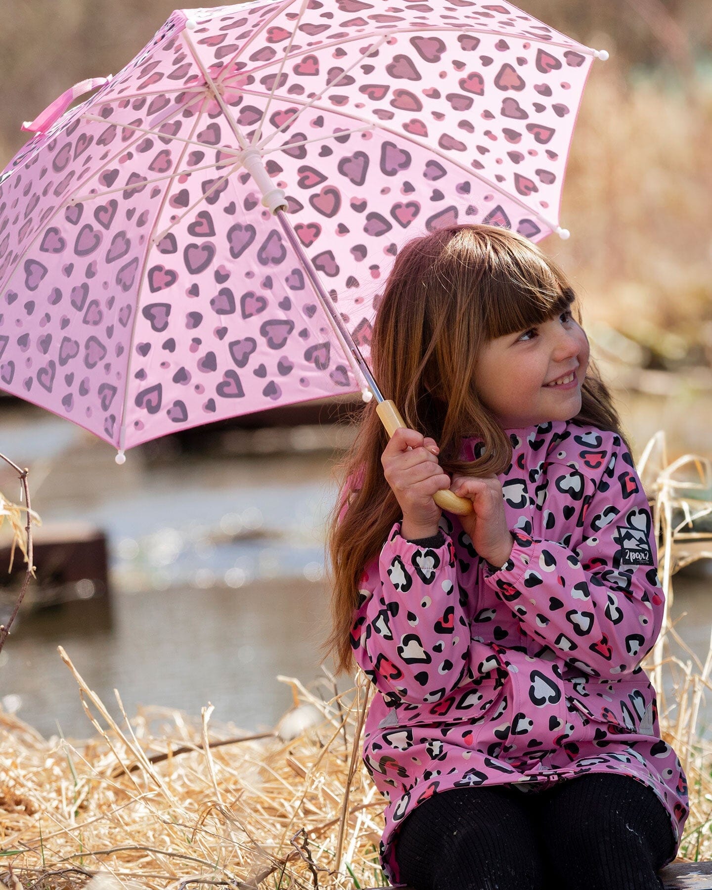 Color-Changing Umbrella Pink Hearts Print-1