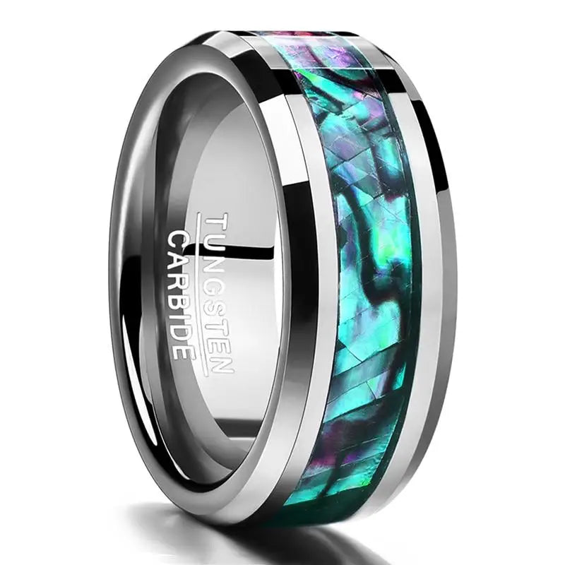 Bague Homme Rose Gold Bois Koa 8mm - Alliance Acier Inoxydable Nacre