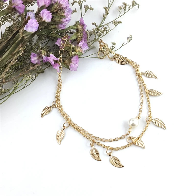 Bracelet de Cheville Bohème Fleurs et Clochettes - Bijou de Pied