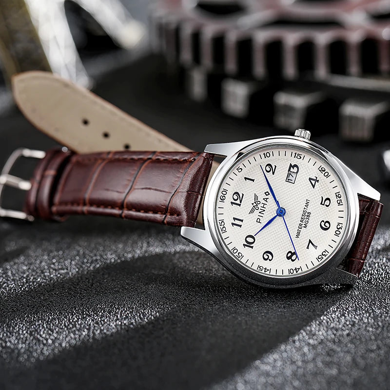 Montre Homme Cuir Casual Fashion — Style Décontracté Élégant